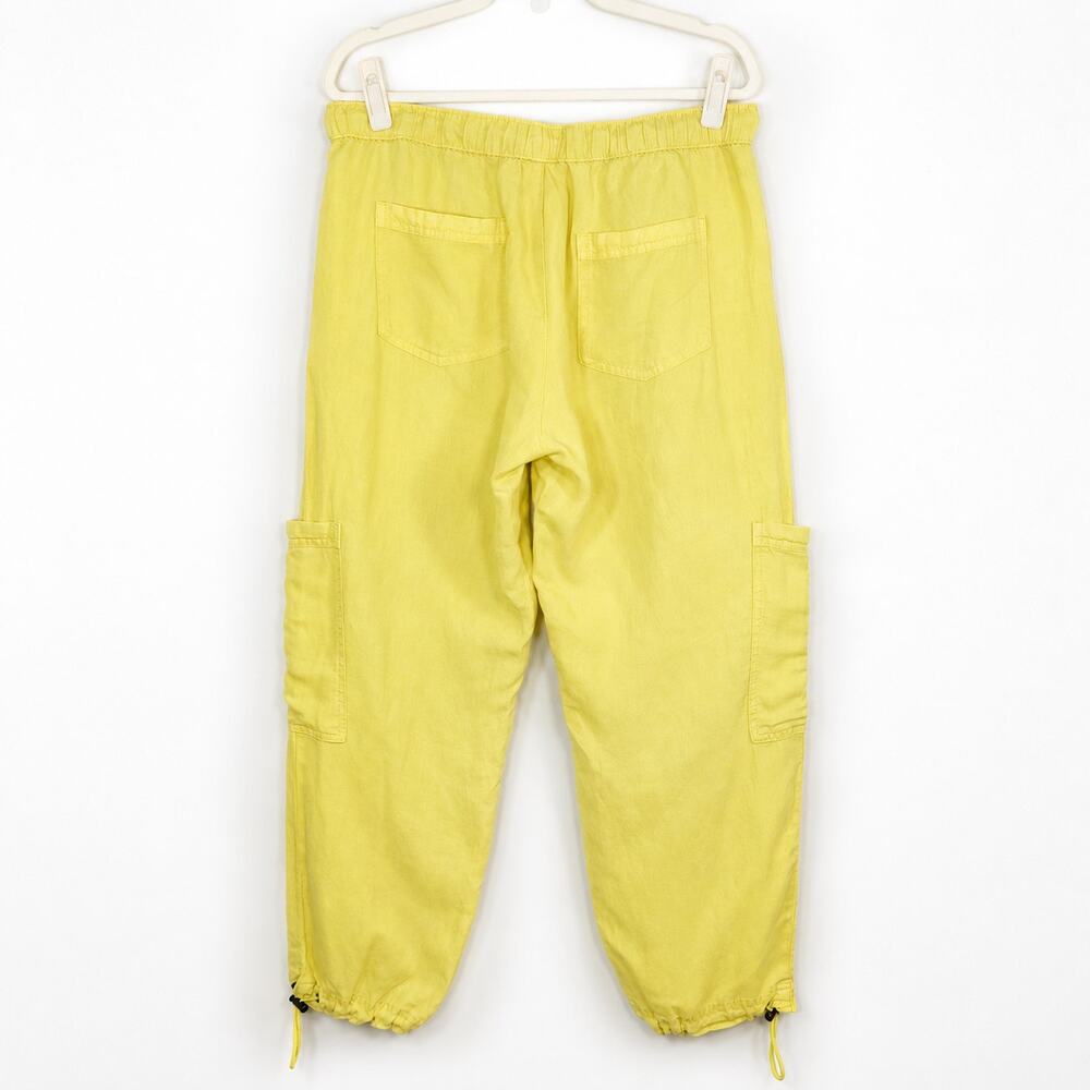 Nicole Miller Linen Lyocell Cargo Jogger Pants Yellow Cropped Ankle L - Picture 5 of 6